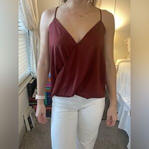 Satin maroon/burgundy tank top with spaghetti straps